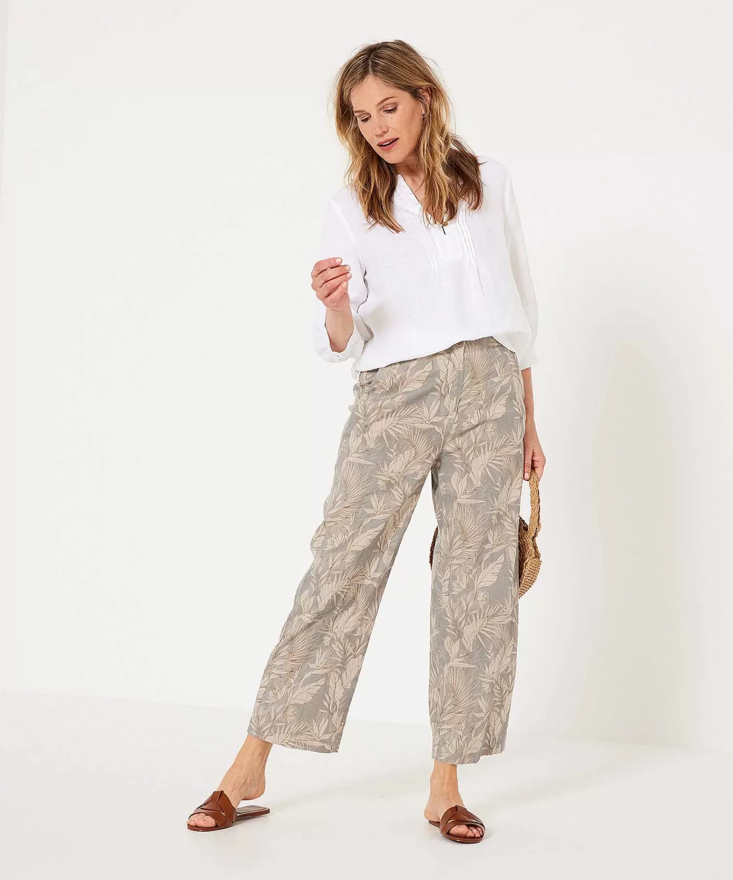 Broeken^Brax Linnenmix Cropped Broek Bladprint Maine