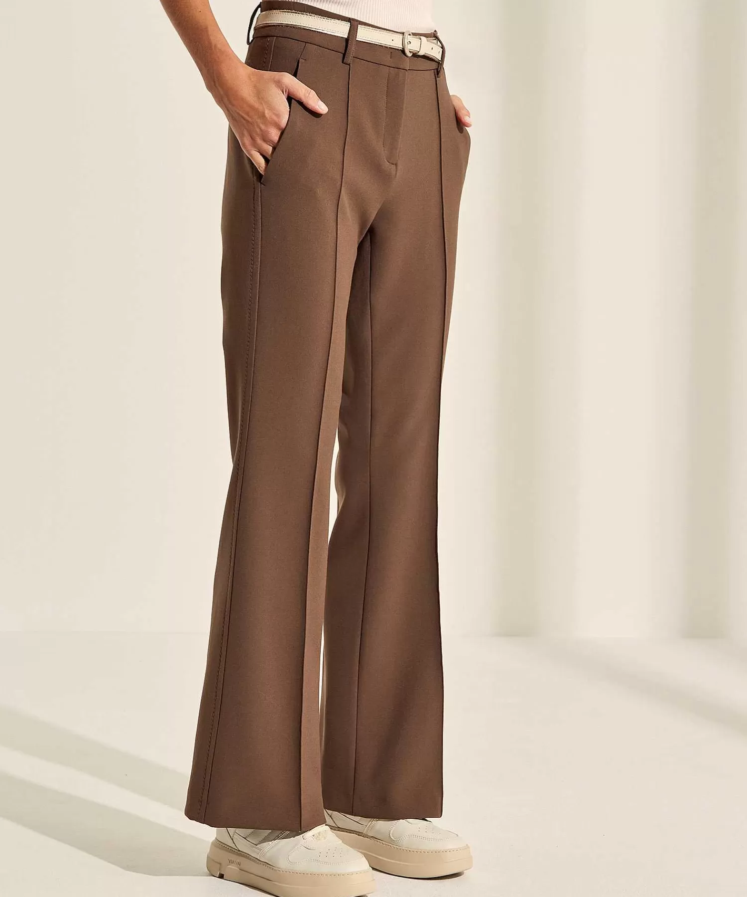 Broeken^Cambio Flared Pantalon Pintucks Fawn