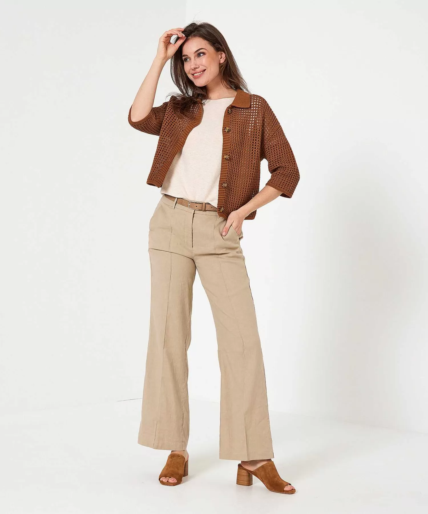 Broeken^Cambio Wide Leg Broek Linnenmix Amelie