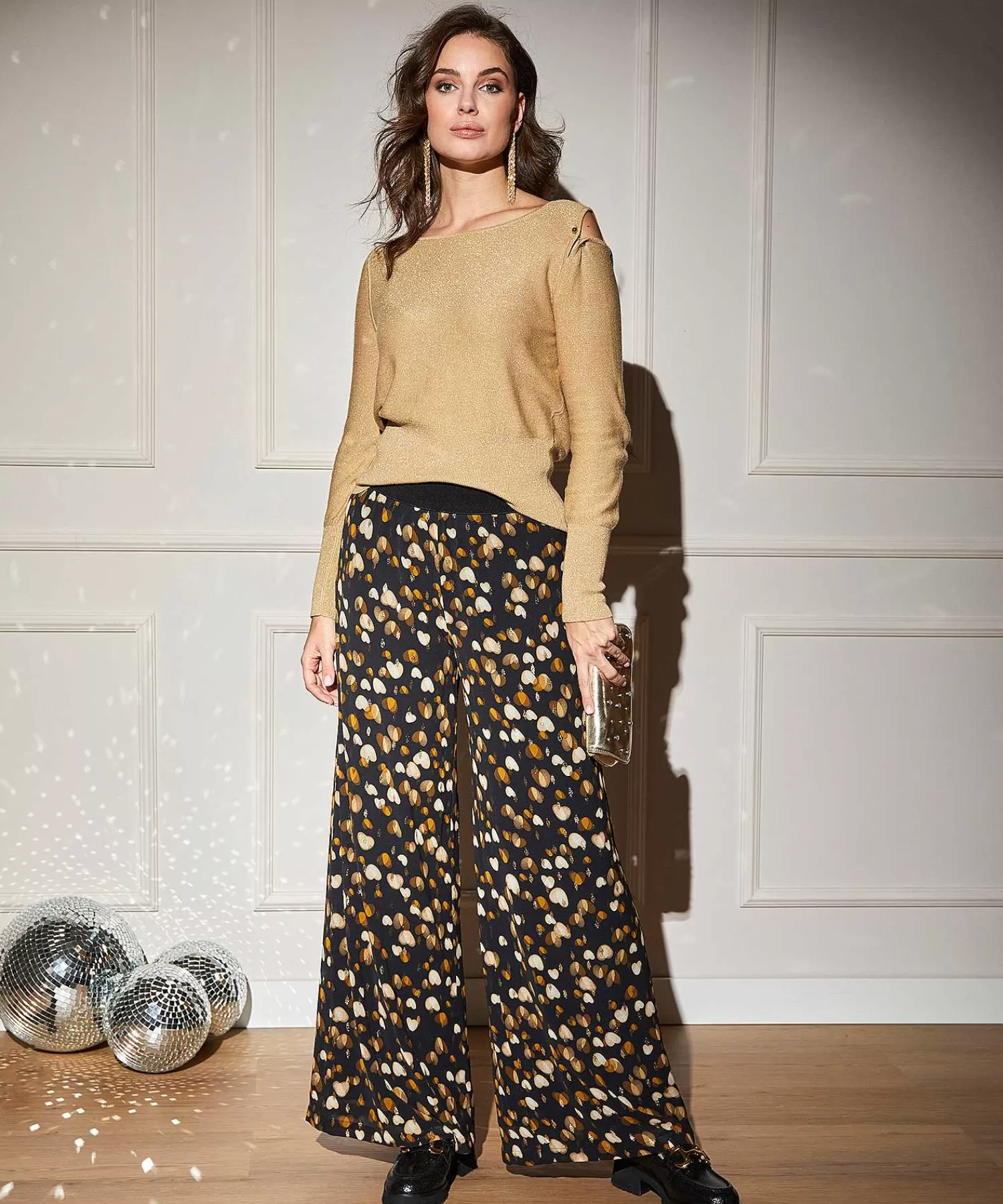 Broeken^Caroline Biss Wide Leg Broek Hartjes Lurex