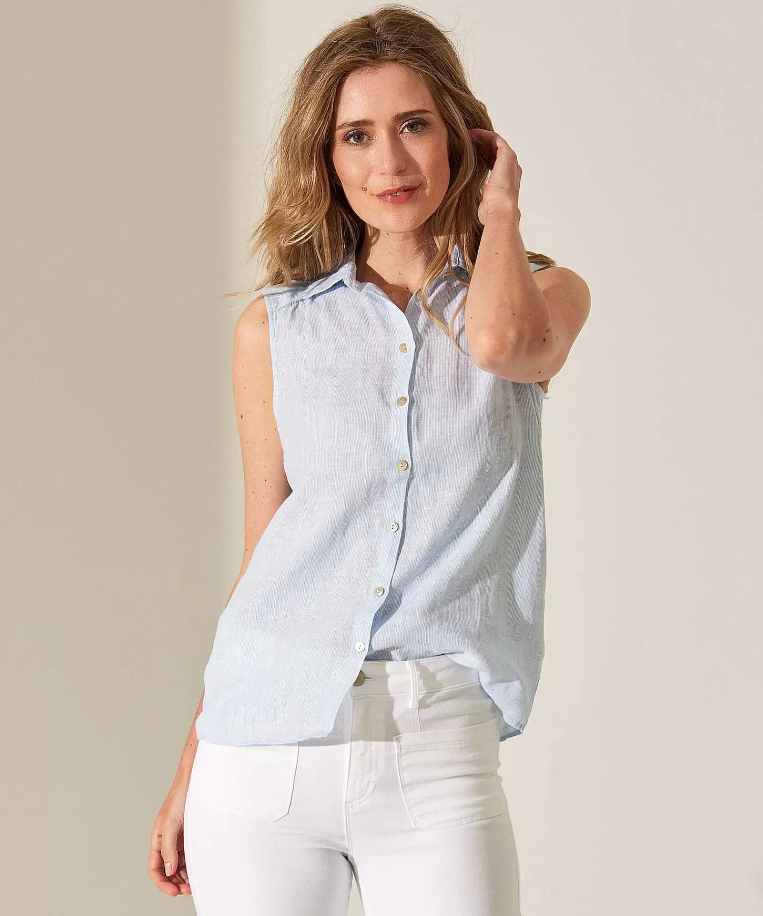 Blouses^GIULIA E TU Mouwloze Blouse Linnen Streepje