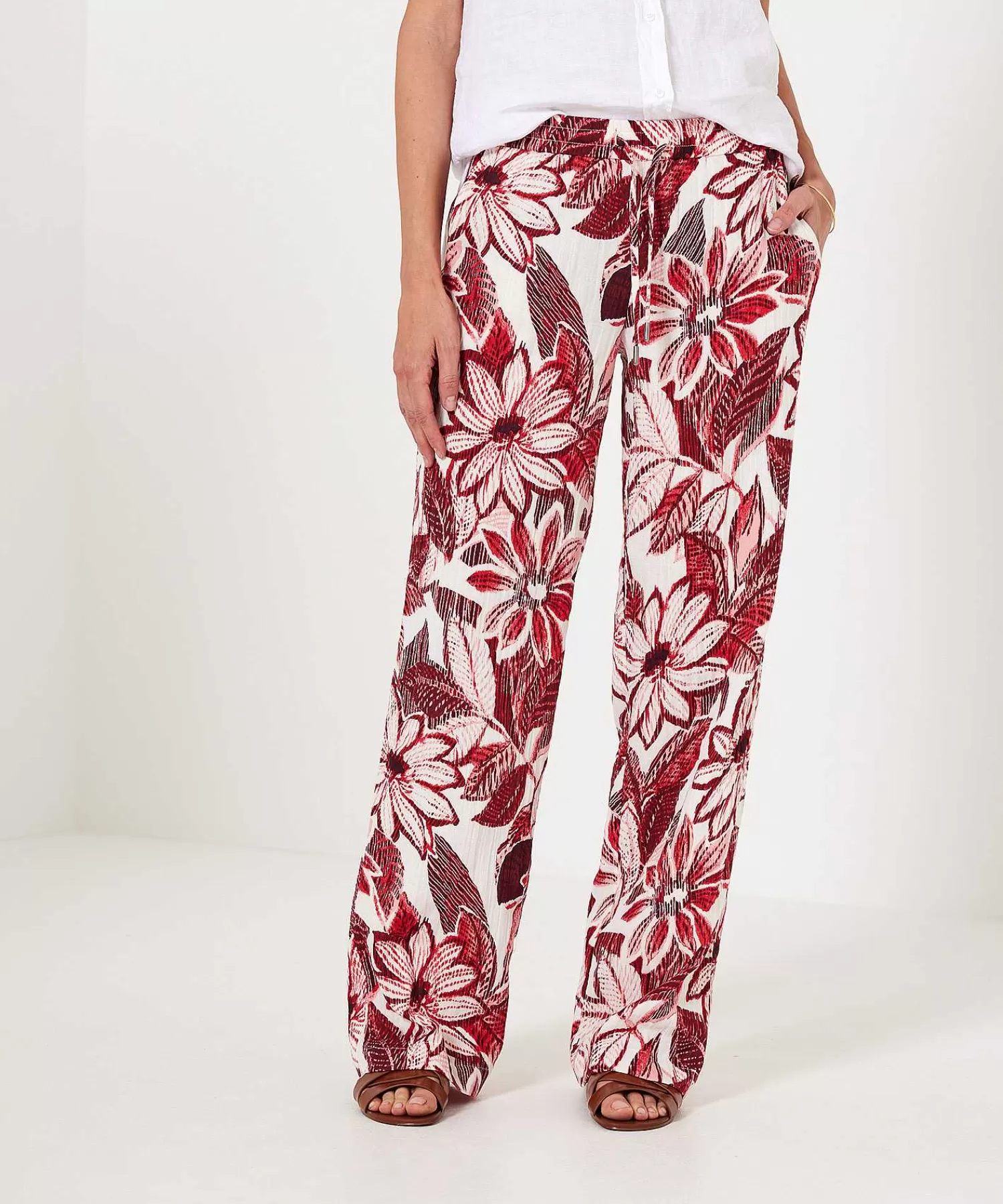 Broeken^KYRA Broek Red Flower Linza