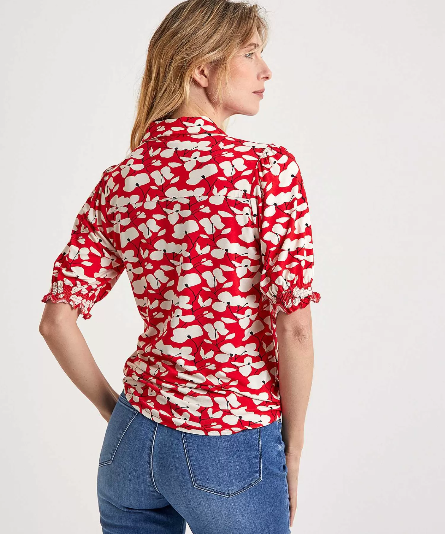 Blouses^KYRA Shirtblouse Pofmouw Red Flower Rosanne