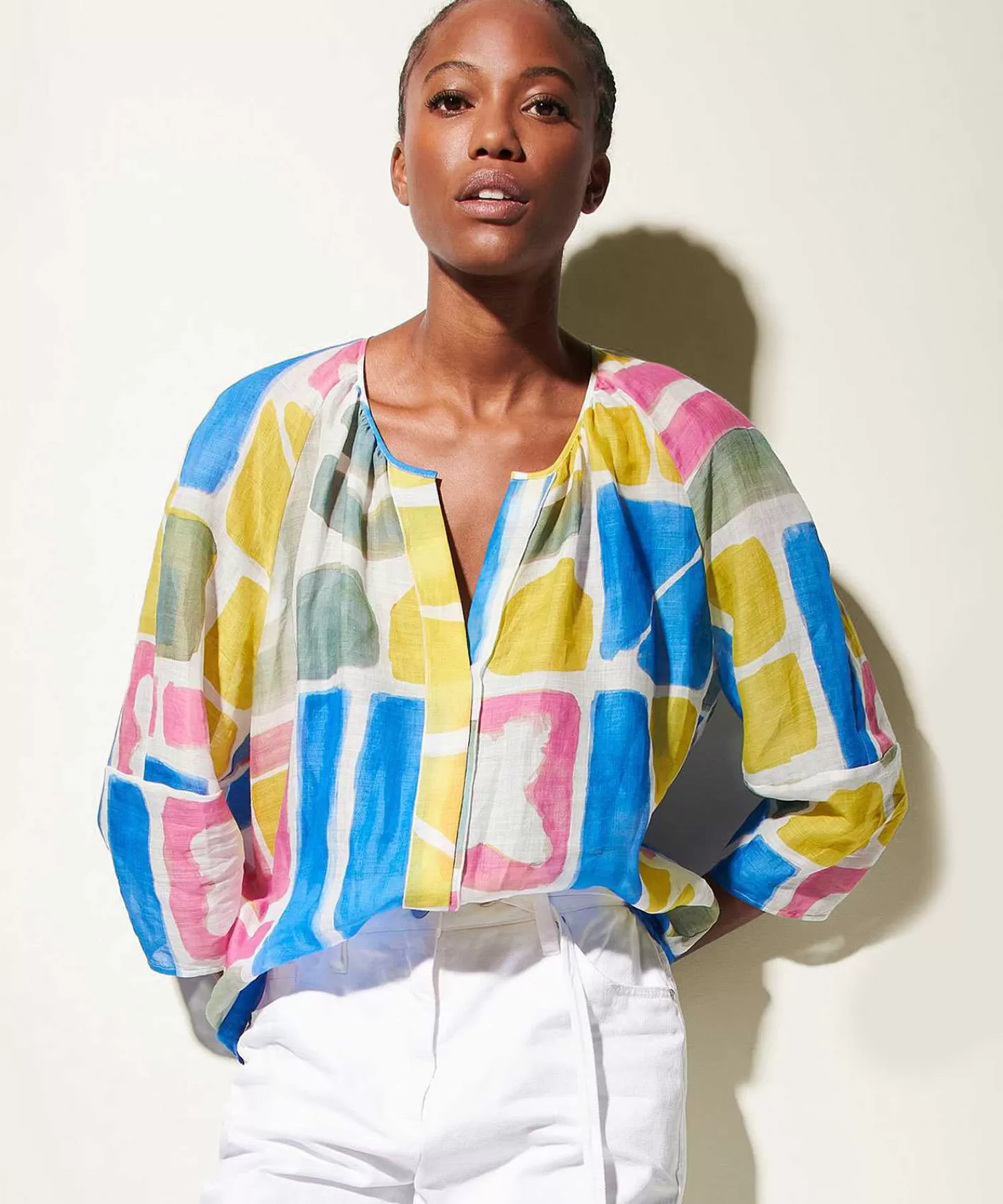 Blouses^Luisa Cerano Blouse Ramie Grafische Print