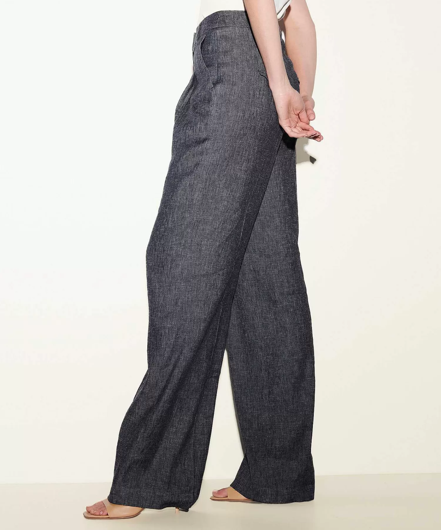 Broeken^Luisa Cerano Linnenmix Wide Leg Broek Denimlook