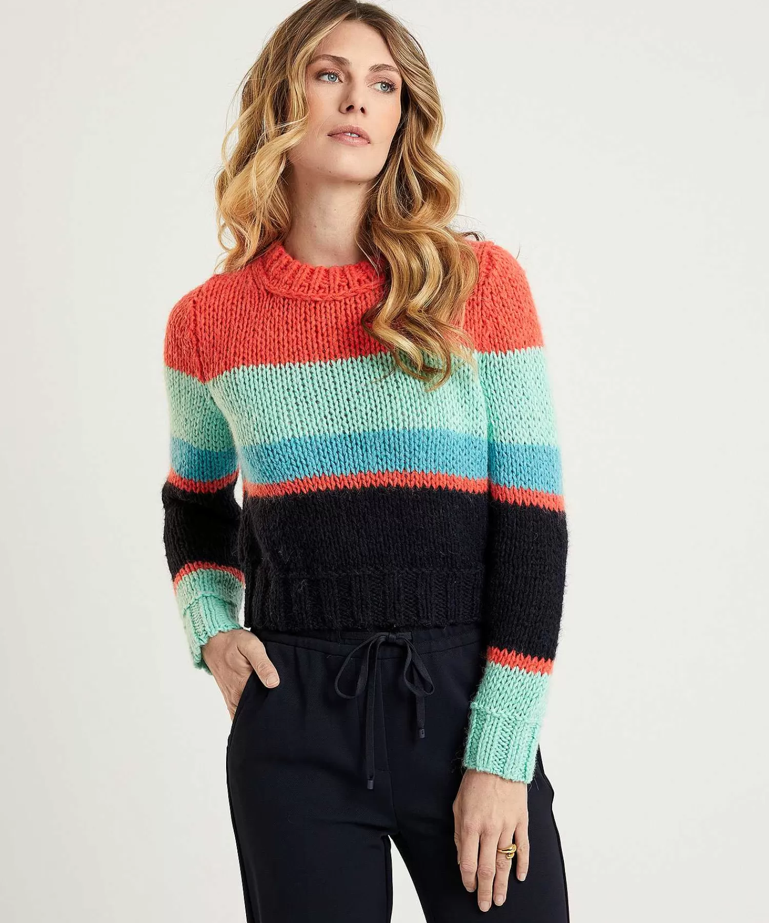 Truien^Marc Cain Collections Marc Cain Korte Colorblock Trui