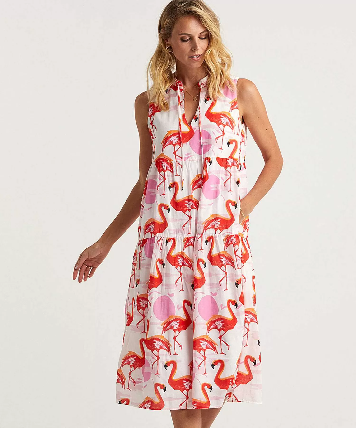 Jurken^Marc Cain Additions Marc Cain Mouwloze Jurk Flamingo