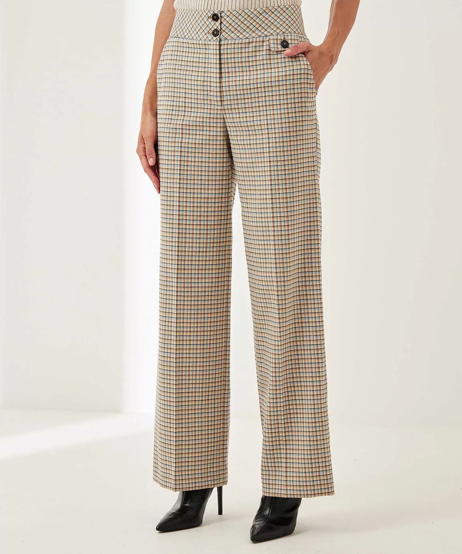 Broeken^Marc Cain Collections Marc Cain Wide Leg Broek Ruitmotief Waxhaw