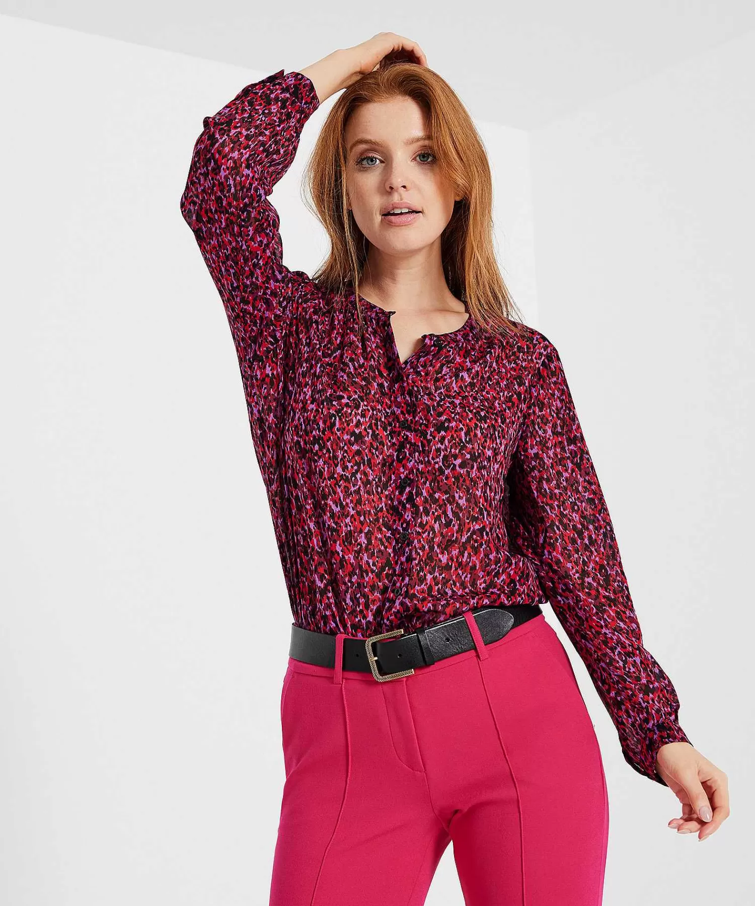 Blouses^OUI Blouse Crepe Voile Animalprint