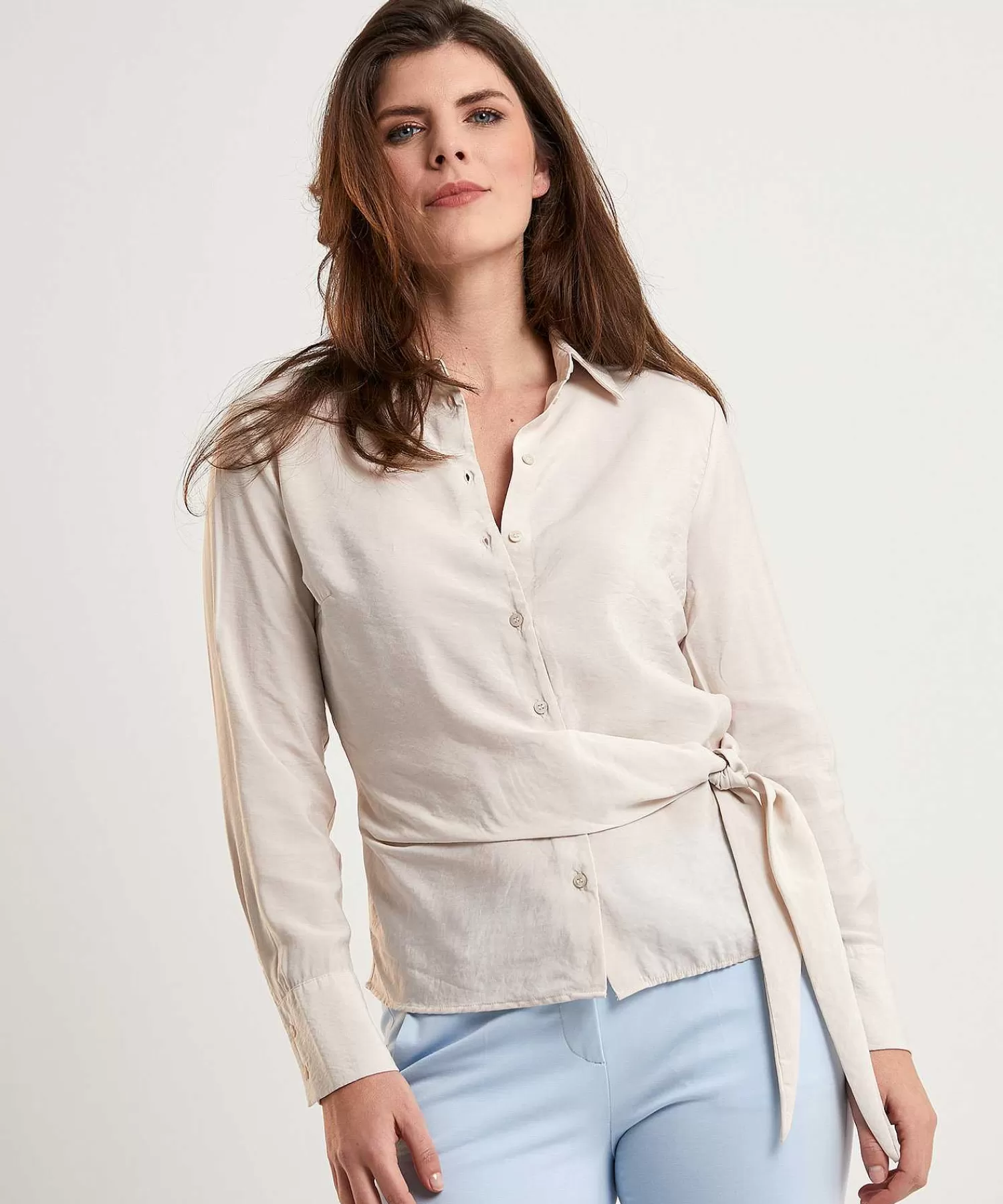 Blouses^OUI Silky Blouse Met Knoop