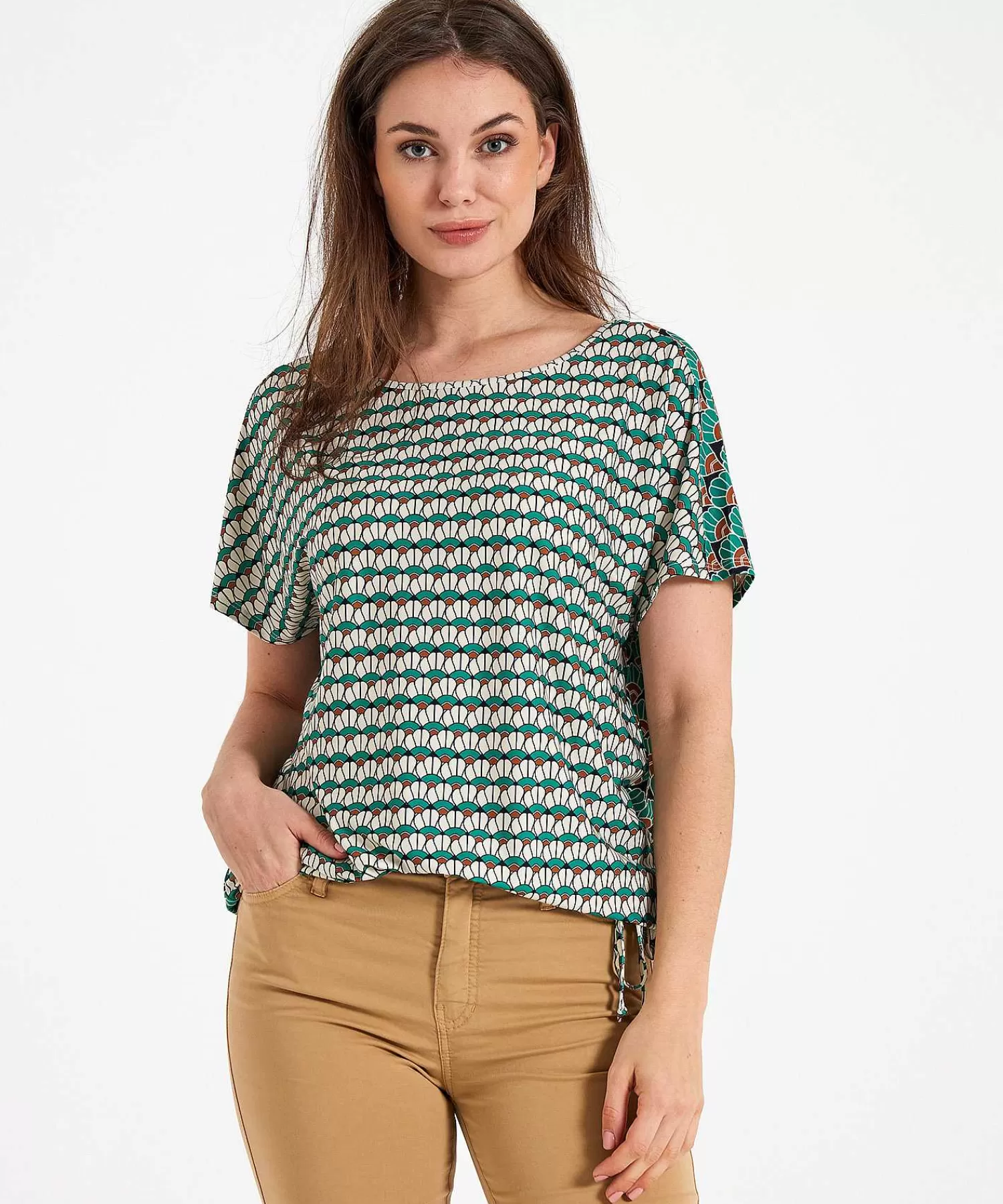 Shirts En Tops^OUI Slinky Shirt Retroprint Aansnoerkoordje