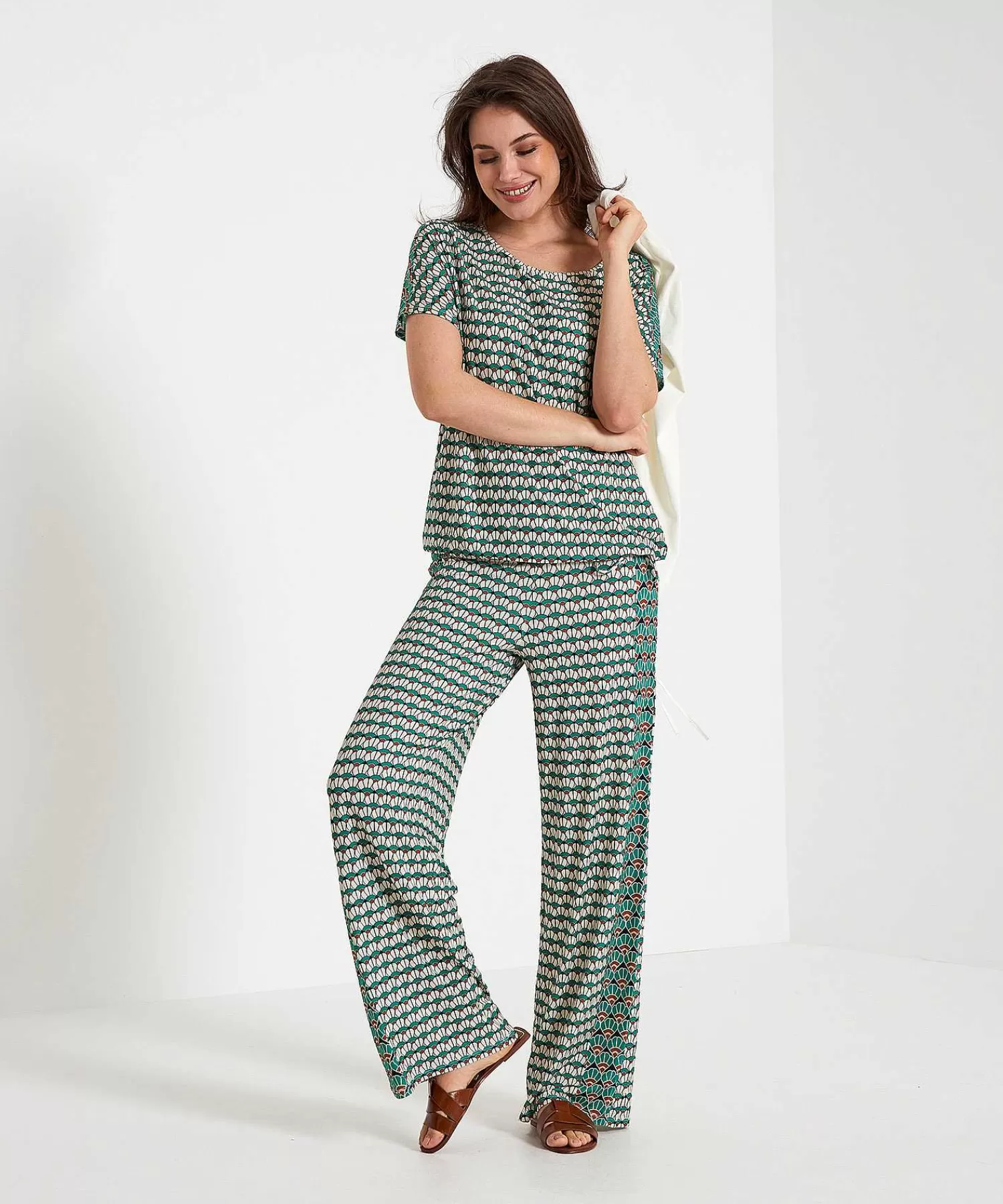 Broeken^OUI Slinky Wide Leg Broek Retroprint