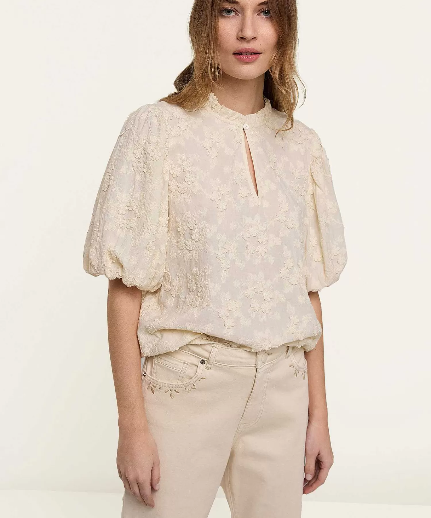 Blouses^Summum Blouse Korte Ballonmouw Embroidery