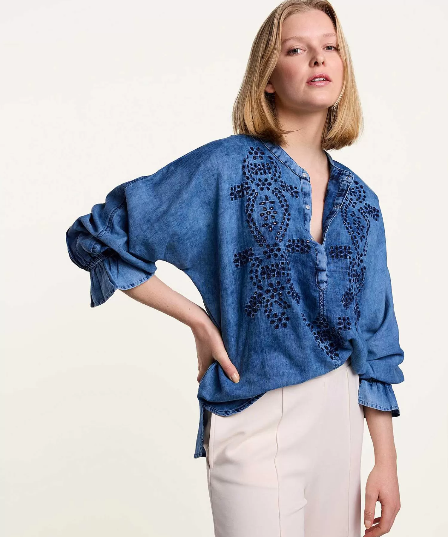 Blouses^Summum Denim Blouse Broderie Anglaise