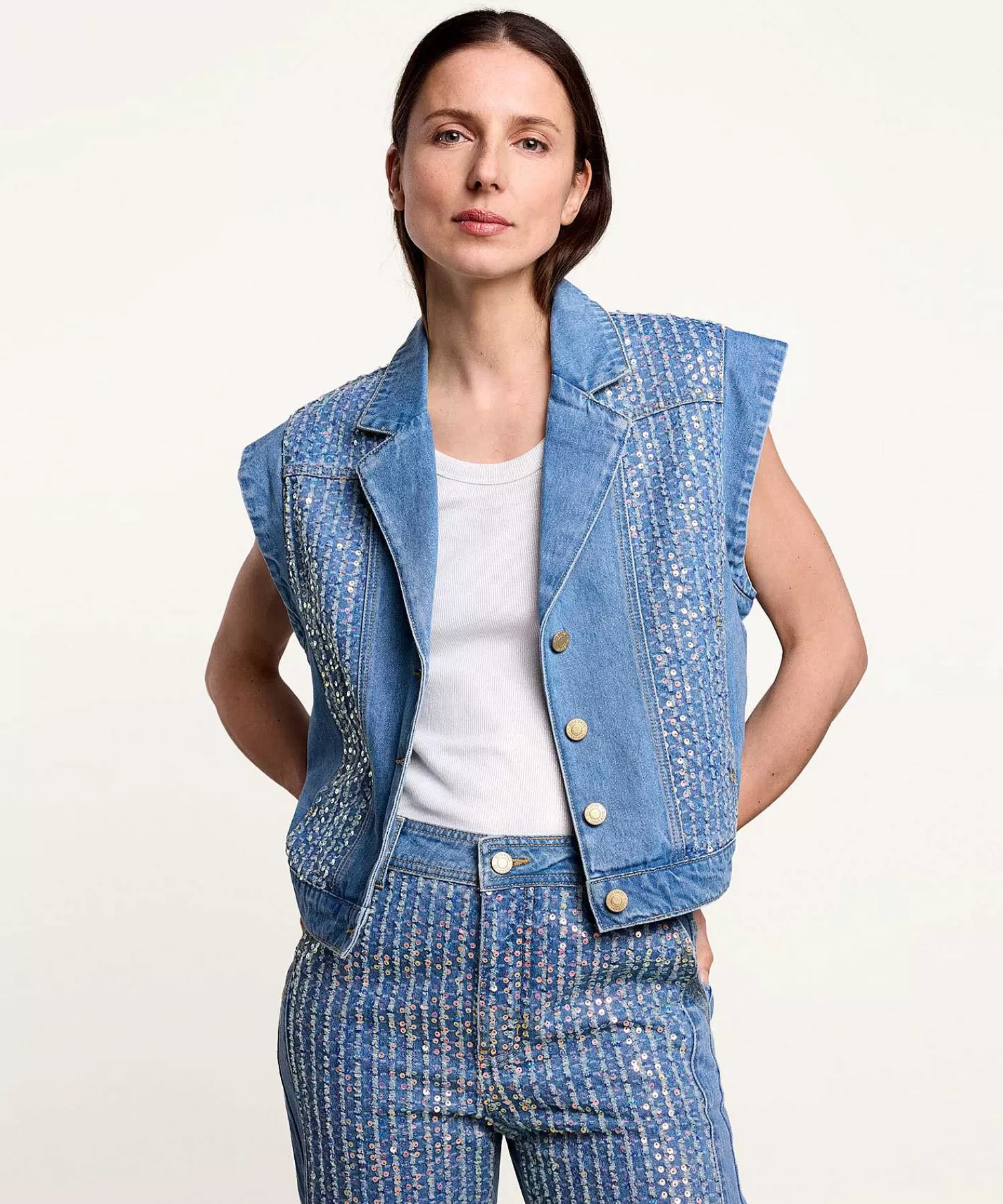 Vesten^Summum Denim Gilet Met Pailletten