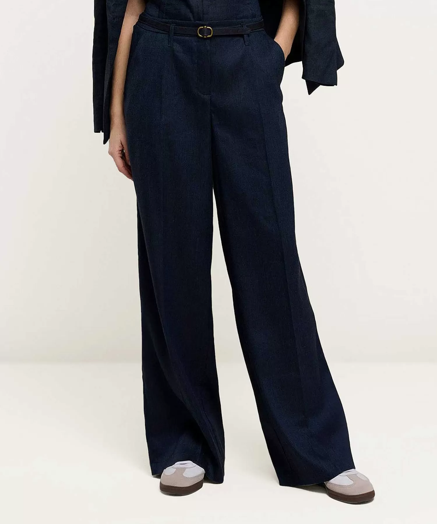 Broeken^Summum Linnenmix Wide Leg Broek Denimlook