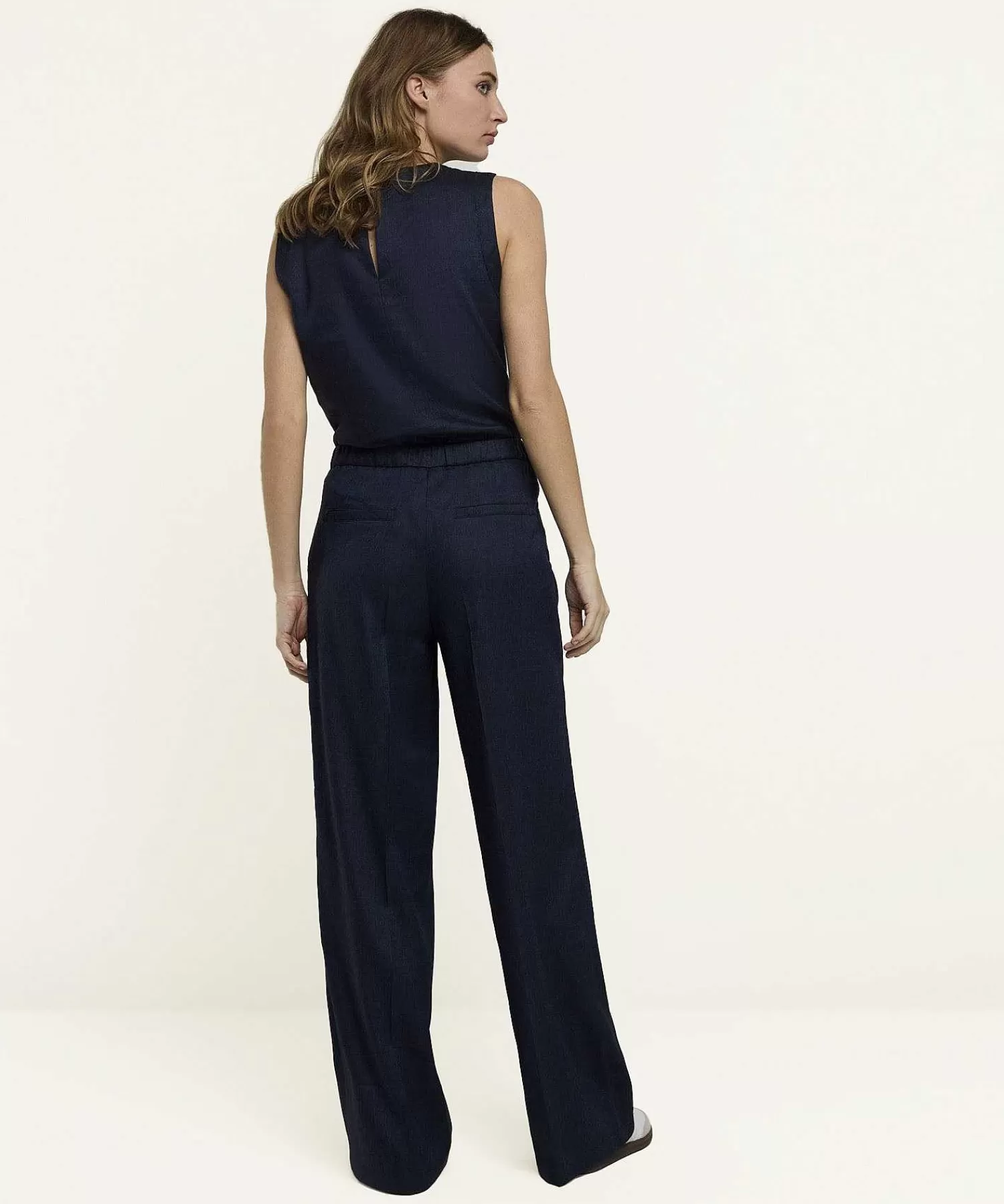 Broeken^Summum Linnenmix Wide Leg Broek Denimlook