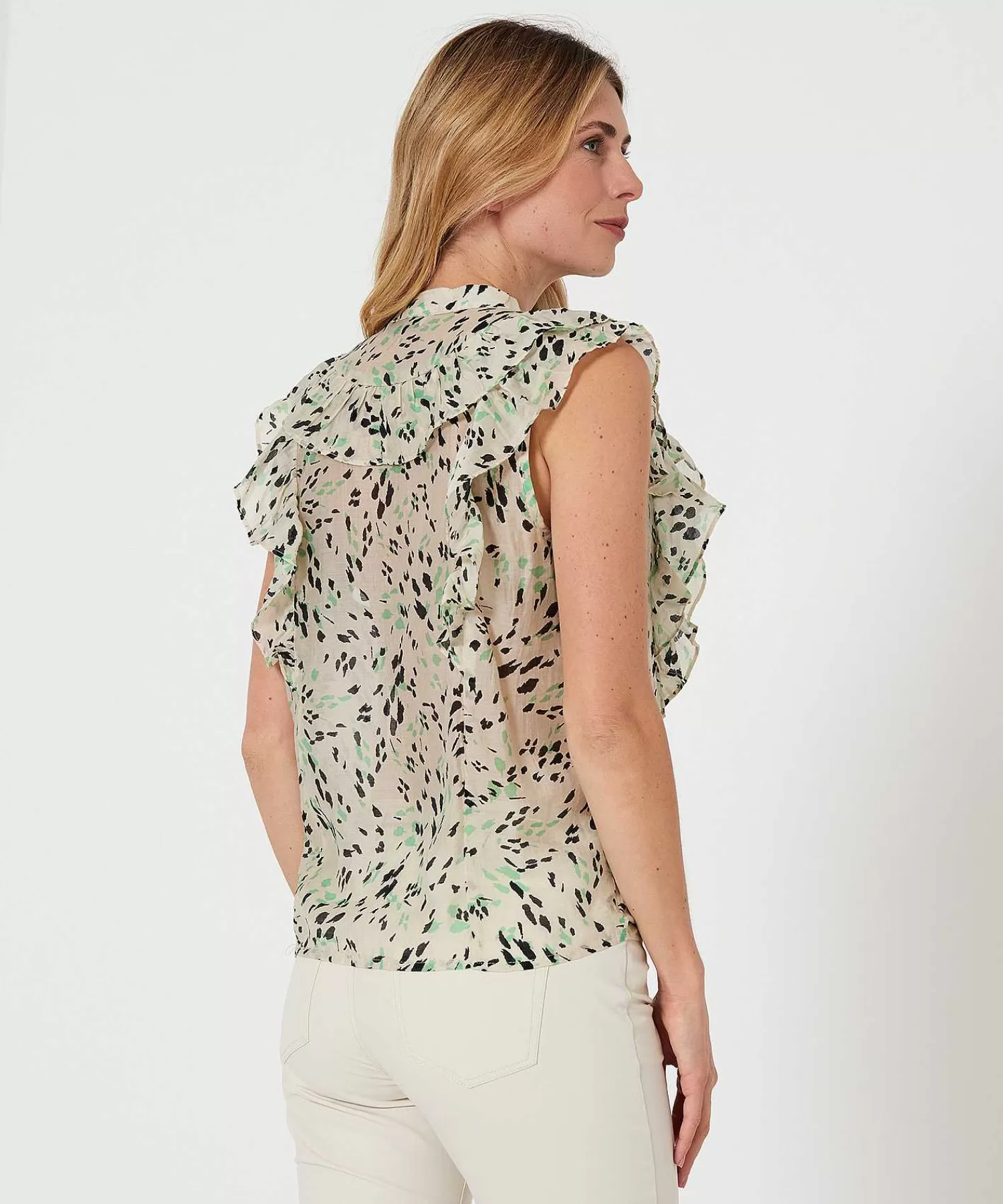 Blouses^Summum Mouwloze Blouse Green Spot Print