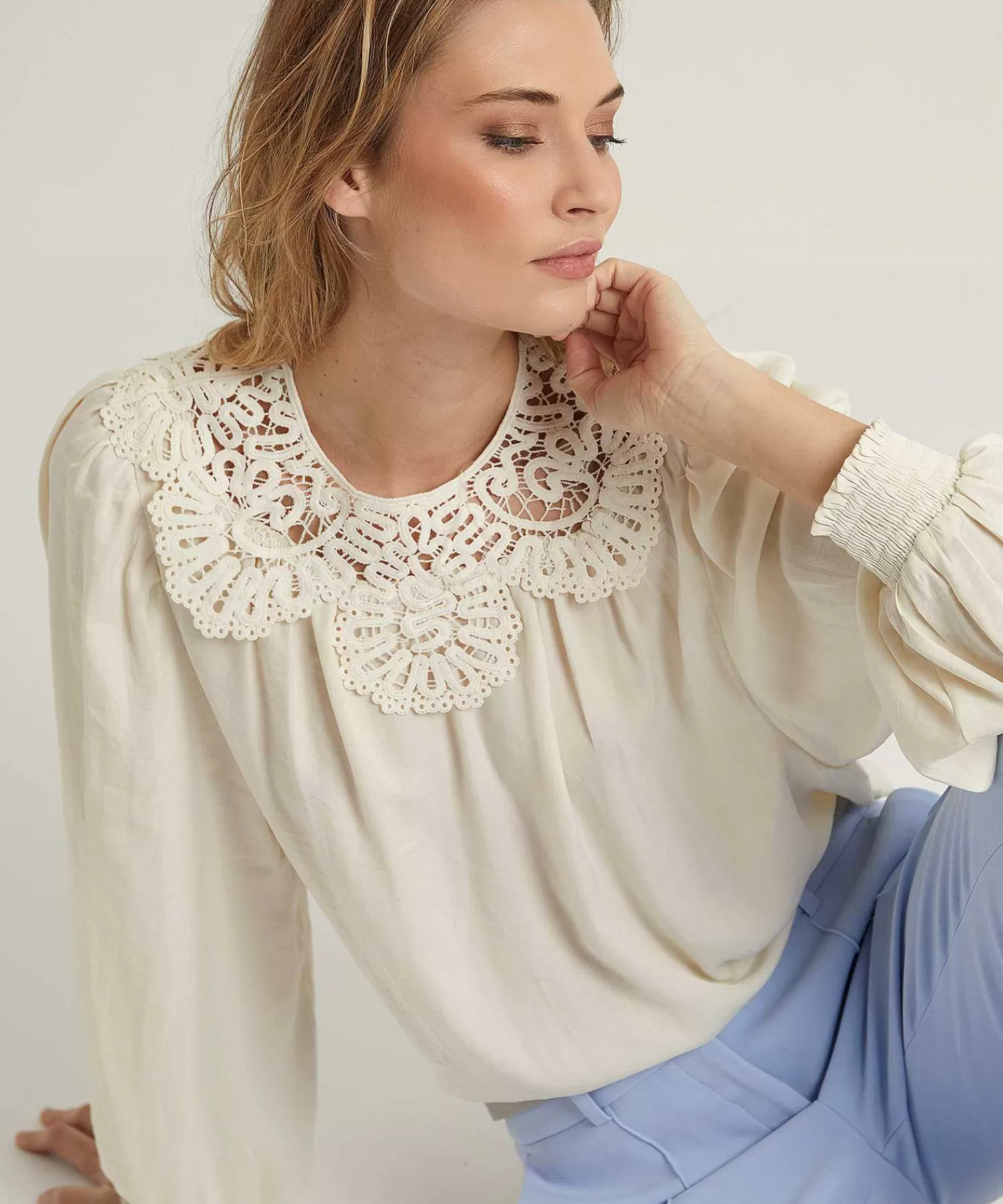 Blouses^Summum Silky Blouse Met Kant