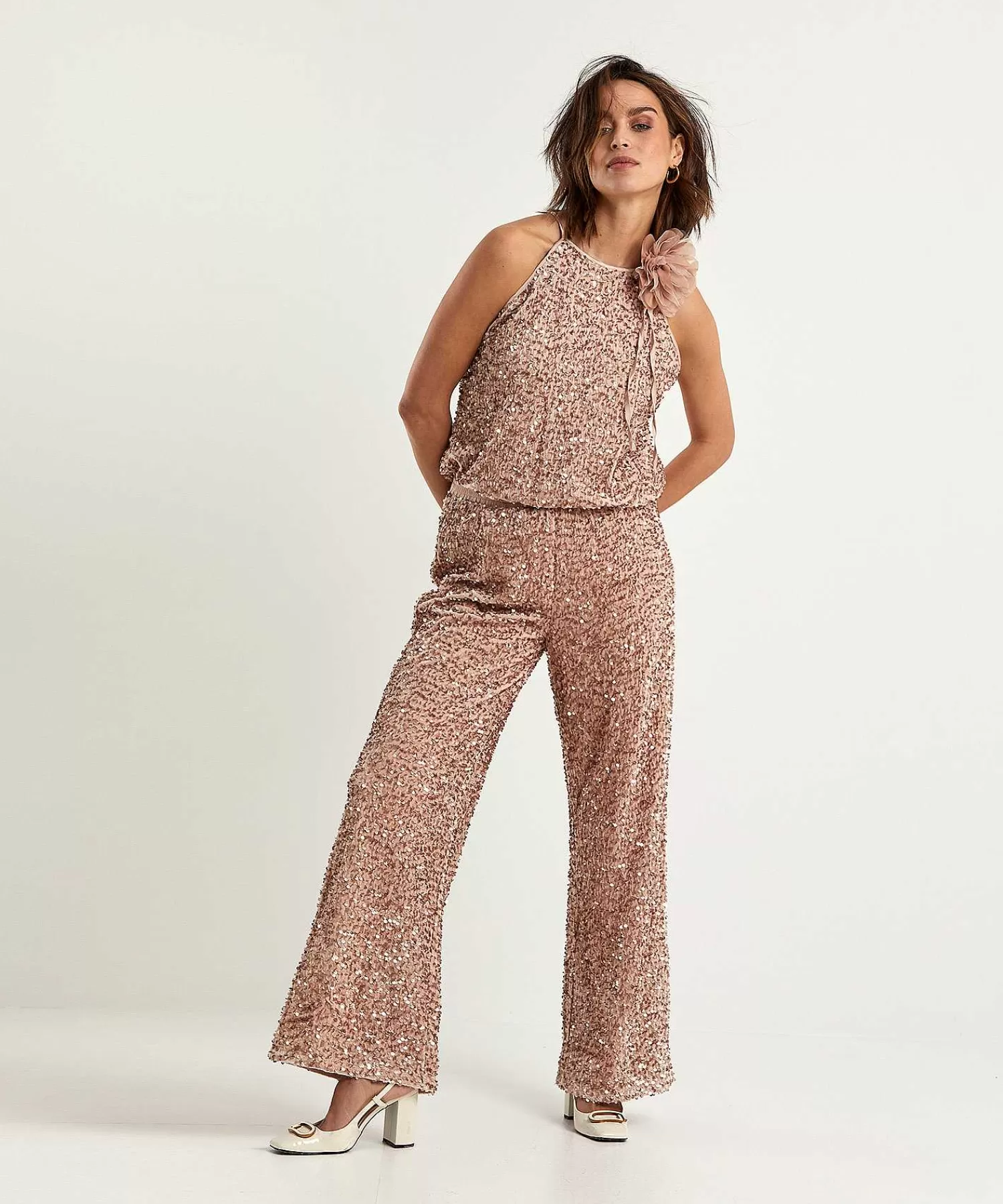 Broeken^Summum Wide Leg Broek Pailletten