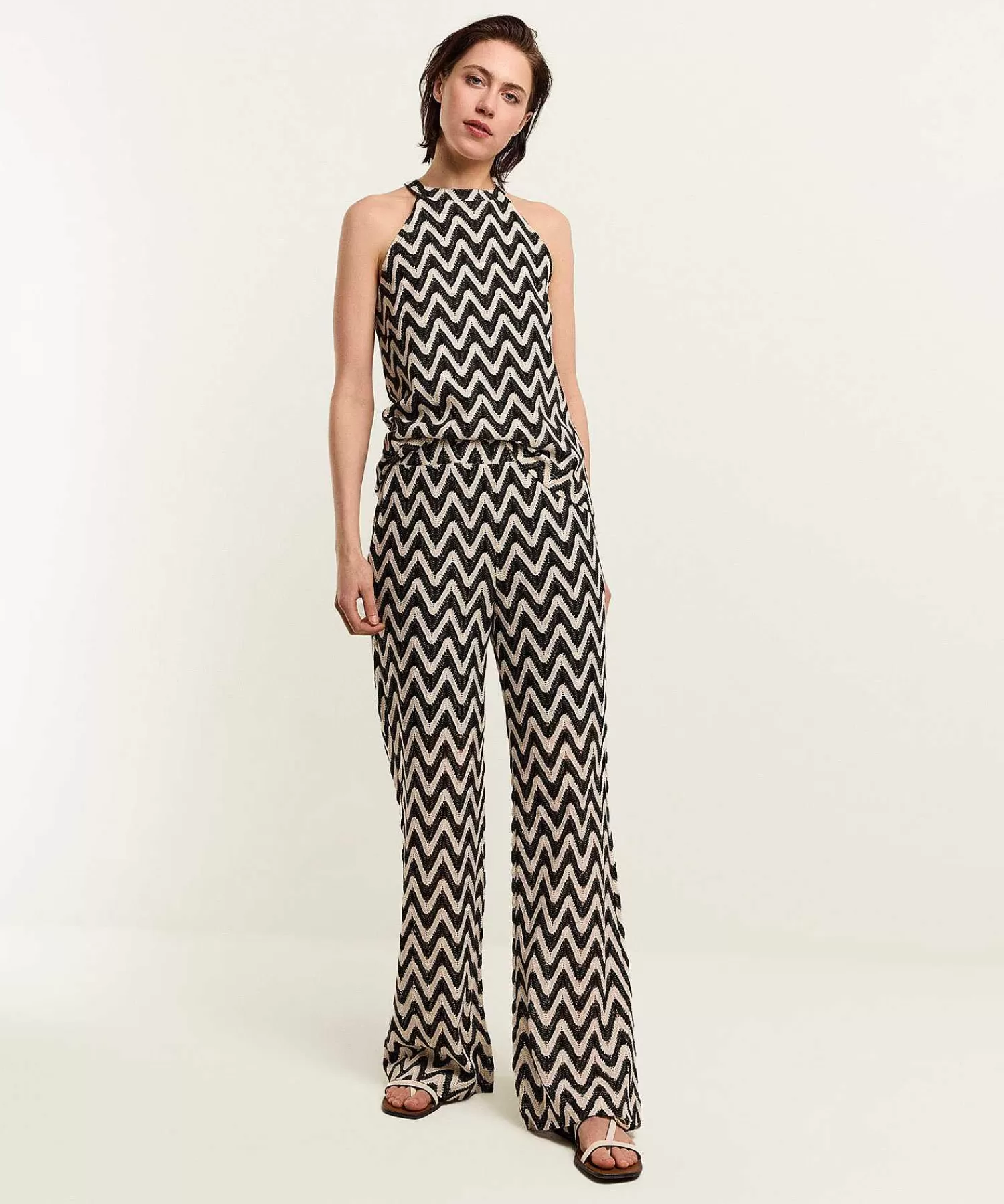 Broeken^Summum Wide Leg Broek Zigzag Gehaakt